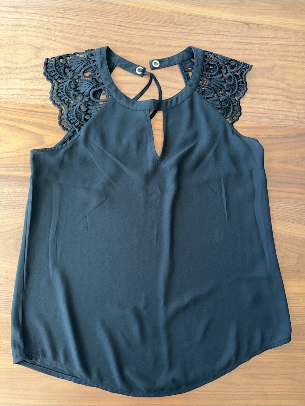 Express Black Lace Cap-Sleeve Keyhole Blouse